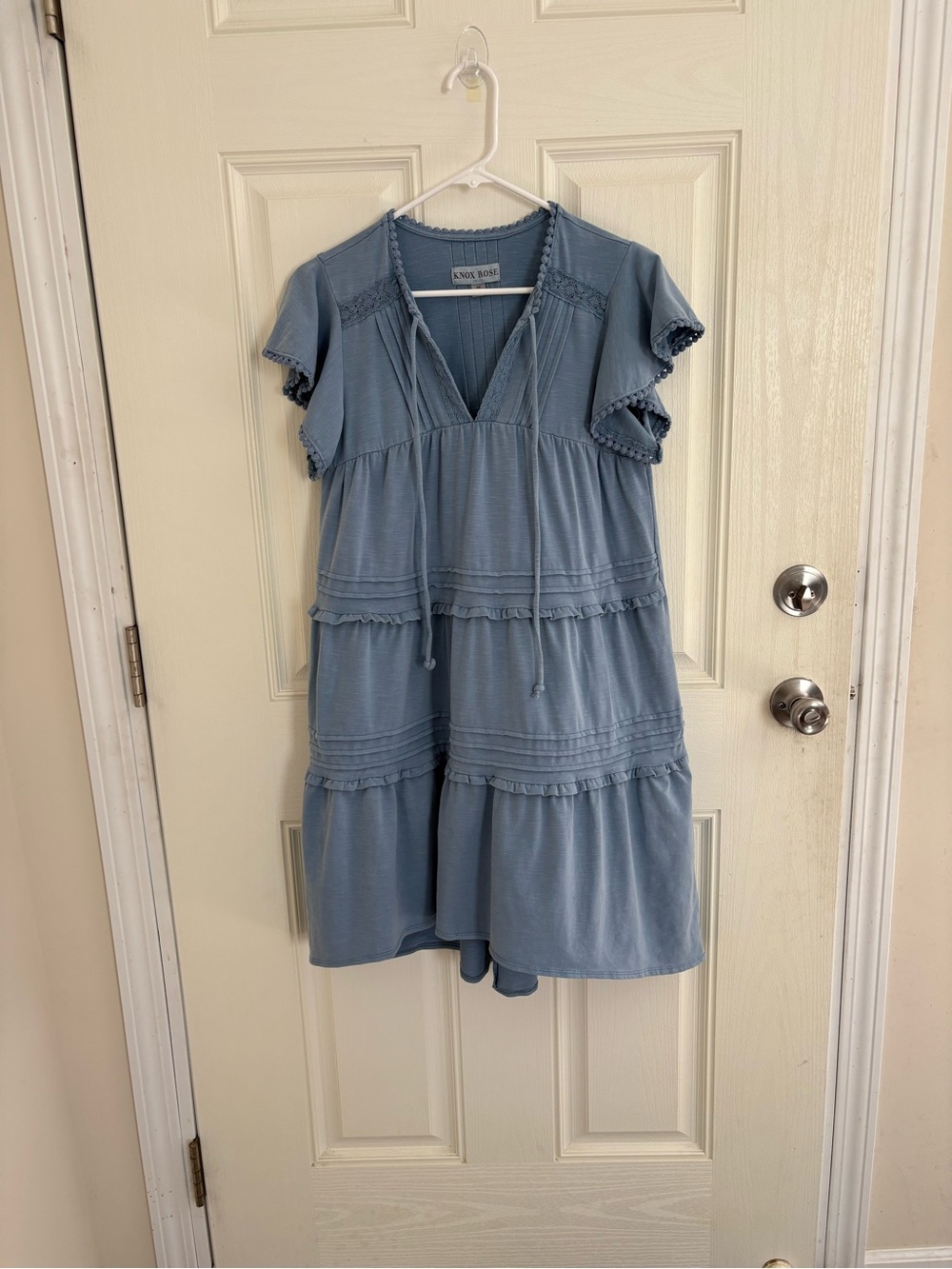 Knox Rose Dusty Blue High-Low V-Neck Tiered Dress - Picture 2 of 6